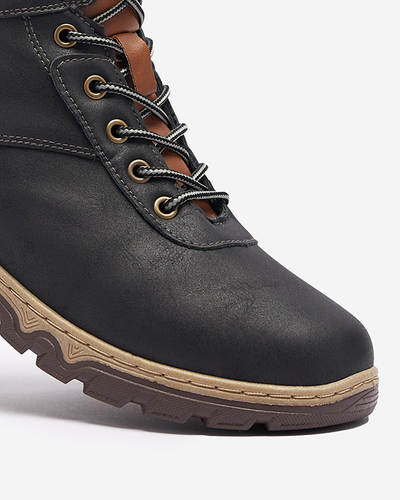 Black women's hiking boots tied with Poritsu fur - Footwear