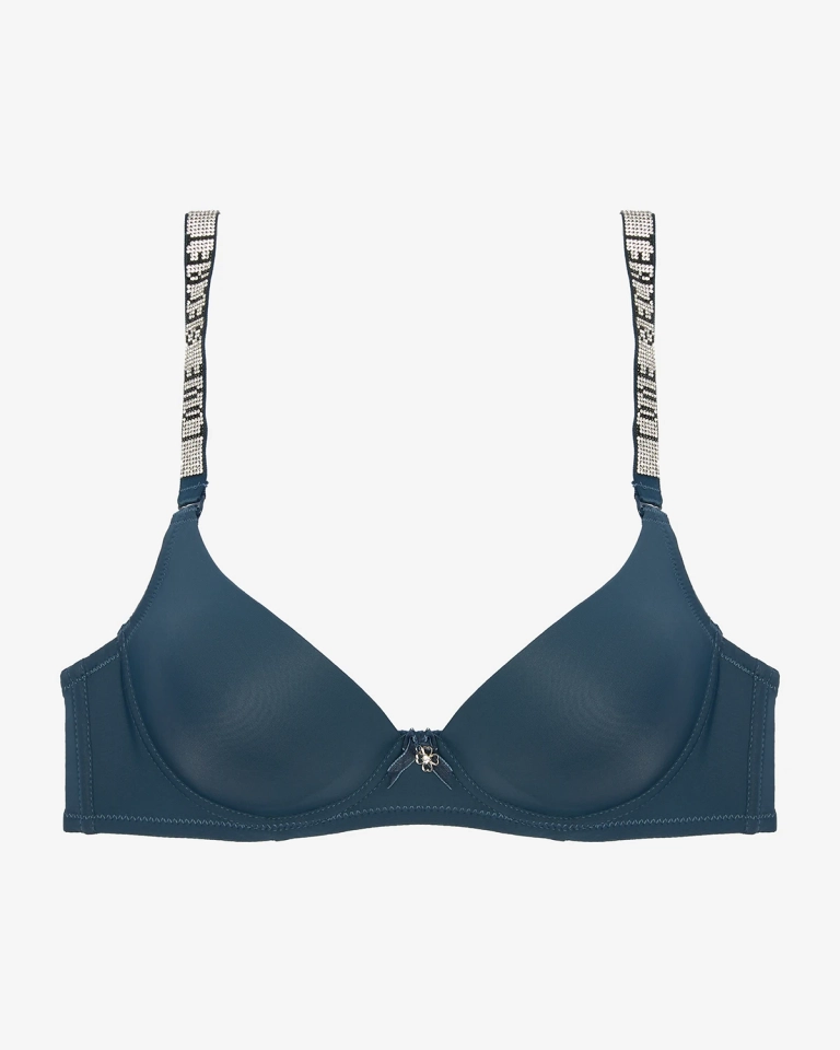 Royalfashion Темно-синий однотонный бюстгальтер пуш-ап с декорированными бретелями