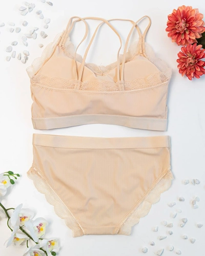 Women's beige lingerie set with lace - Underwear