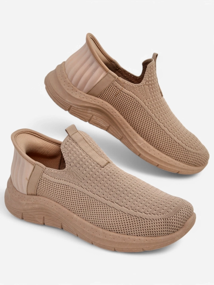 Women's Selene Beige Slip-On Shoes - Comfortable Flat Heel Sneakers