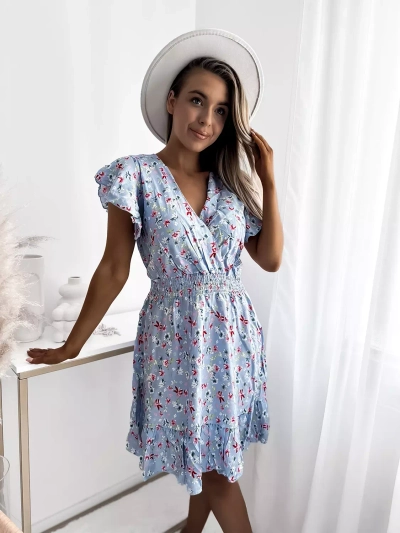 Royalfashion Sinine naiste minikleit lillemotiiviga