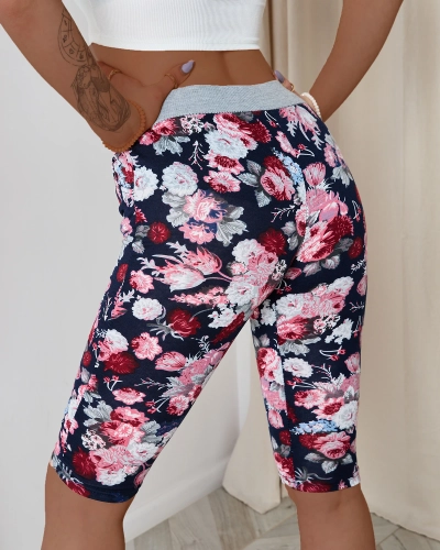 Naiste kastanpruunid 3/4 lillemustriga lühikesed püksid - Riietus