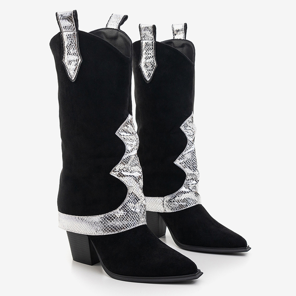 Black ankle boots with a decorative turn-up Acilip- Footwear