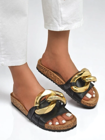 Royalfashion Черные женские шлепанцы с украшением Sofig