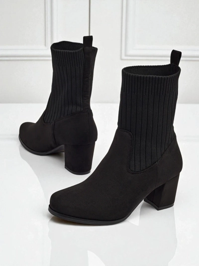 Women's eco-suede heeled ankle boots with a sock-like insert LumenThorn