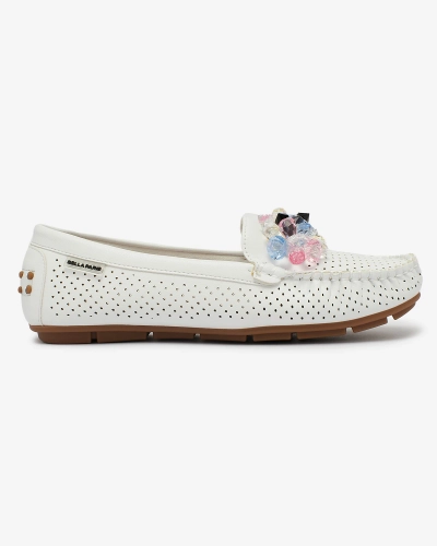 Royalfashion Женские ажурные белые мокасины с декоративными кристаллами Cizzas