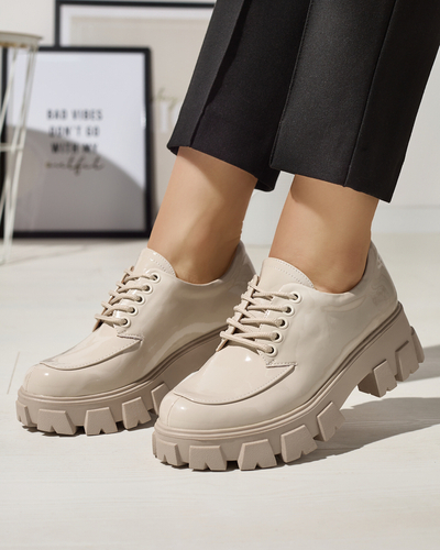 Women's light beige lacquered lace-up shoes Ginara - Footwear