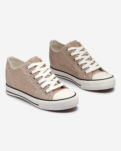 Kuldsed naiste tossud peidetud ankruga, läikiva niidiga Seggat- Jalatsid