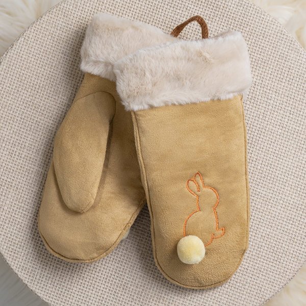 Brown children's gloves with a string and mitts - Gloves