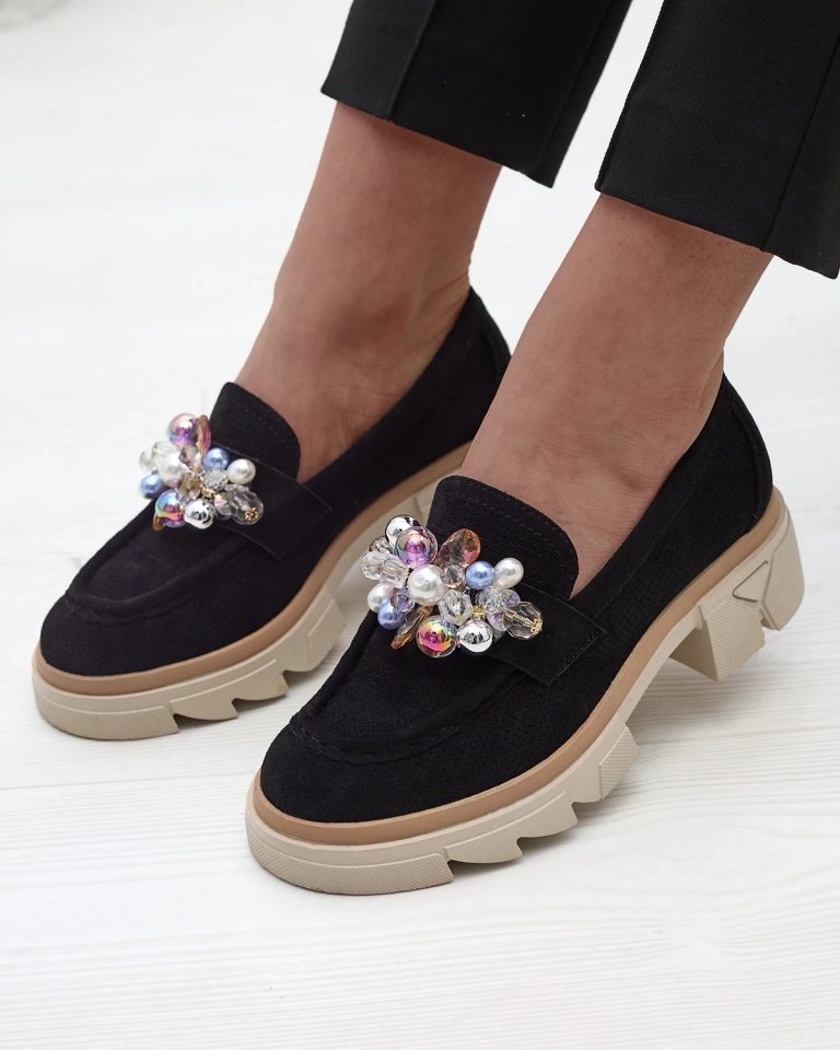 Women's black openwork moccasins Peloga- Footwear