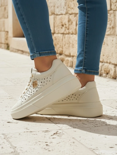 Women's Callista beige sneakers, ecological leather, spring, flat heel