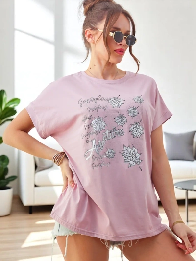 Royalfashion Naiste puuvillane T-särk leheprindiga