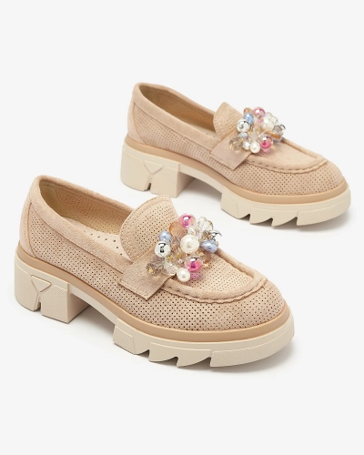 Women's light brown openwork moccasins Peloga- Footwear