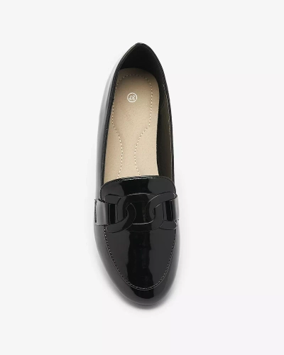 Women's lacquered moccasins with ornament in black- Footwear