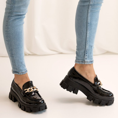 Women's black lacquered slip on shoes with a chain Guinewra - Footwear
