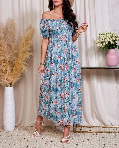 Blue women's floral midi dress - Clothing