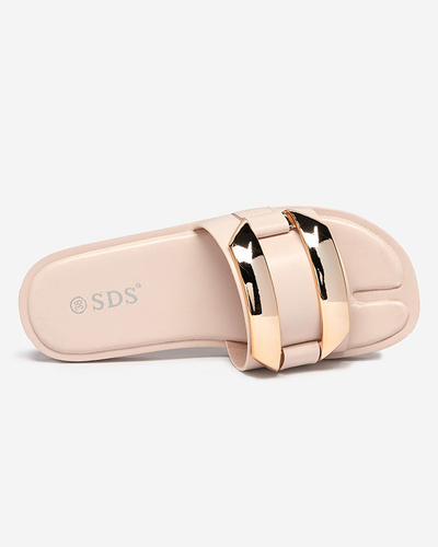 Suure kuldse ornamentiga beežid naiste sussid Kedino - Jalatsid