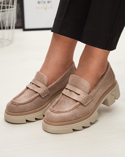 Светло-коричневые женские ажурные мокасины на сплошной подошве Ejina - Обувь