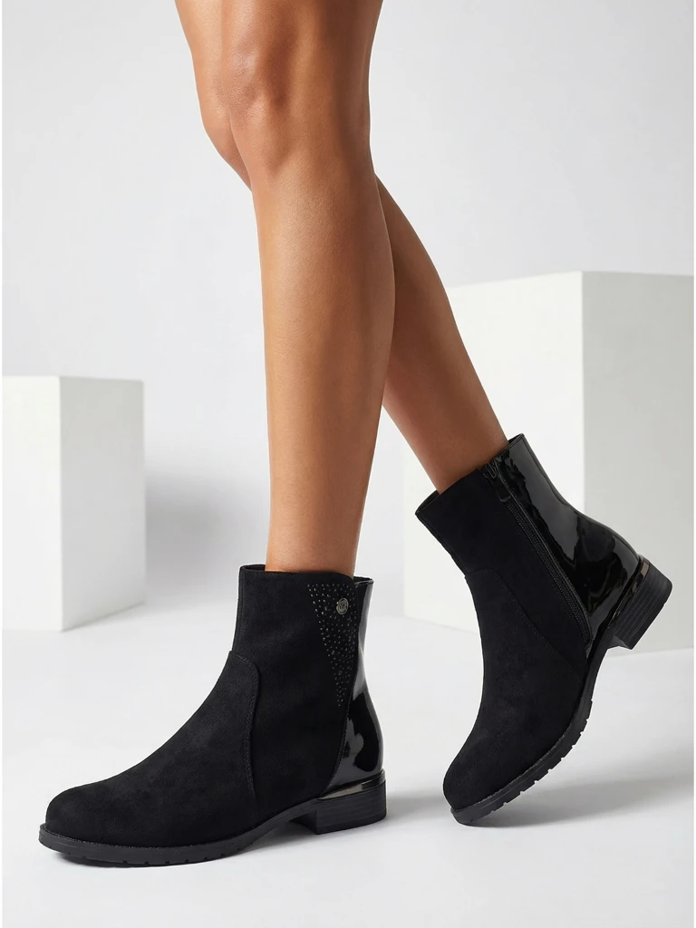 Suede ankle boots made of eco-suede with patent leather inserts Kelmo