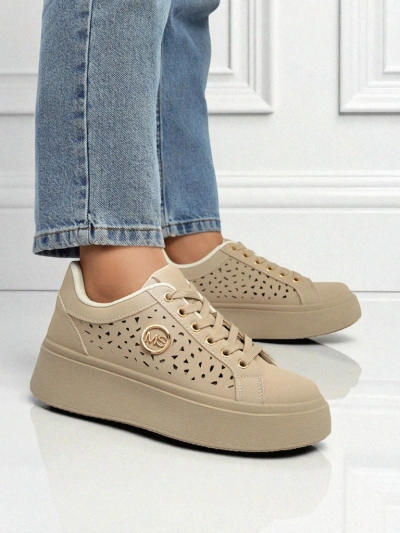 Cleo Ecru Platino – beige platform sneakers Royalfashion eco leather