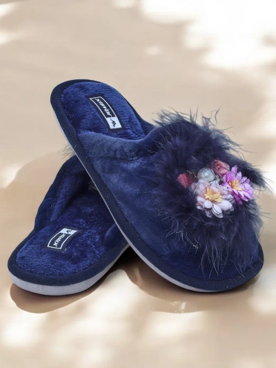 Royalfashion Women's fur slippers with flowers Ederra