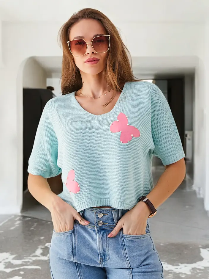 Royalfashion Женский хлопковый короткий свитер с бабочками