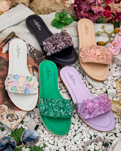 Royalfashion Women's Loberra rhinestone flip-flops