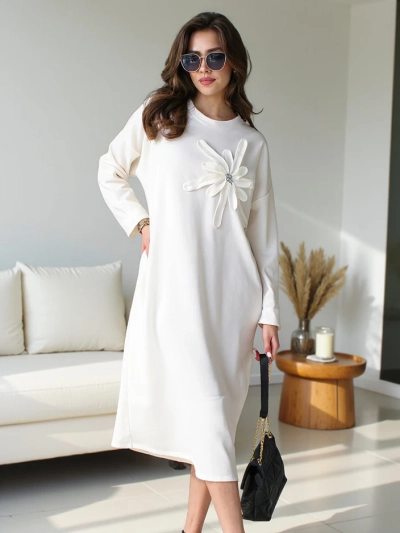 Royalfashion Naiste midi suurused kangast kleit lilledega