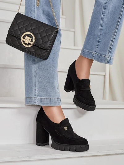 Elegant Black Anitka Eco-Leather Shoes