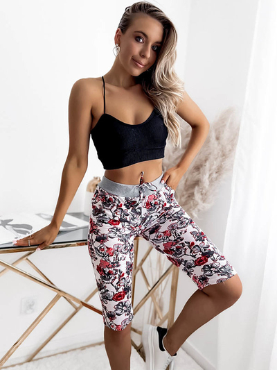 Royalfashion Women's 3/4 shorts in white color and flowers PLUS SIZE