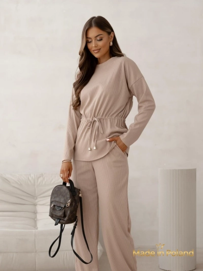 Royalfashion Хлопковый женский комплект в стиле трикотажа в рубчик