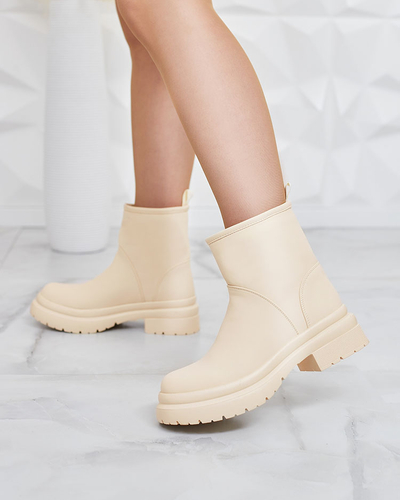 Royalfashion Beige matte women's boots with thicker sole Holeopi