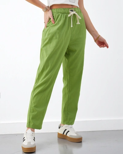 Royalfashion Naiste lihtsad puuvillased püksid, millel on vöökoht