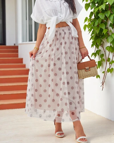 Royalfashion Naiste keskmise pikkusega viskoosist seelik tüllist täppidega