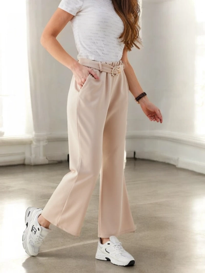 Royalfashion Wide women's fabric trousers with a decorative belt