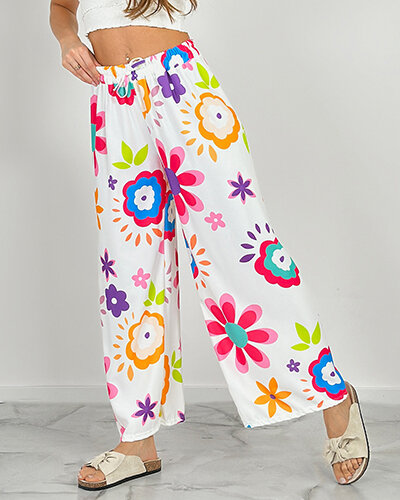 Royalfashion Naiste laiad lillemustrilised riidest püksid