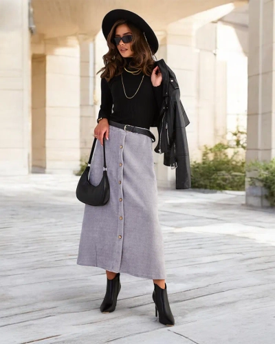 Royalfashion Naiste midi seelik dekoratiivsete nööpidega