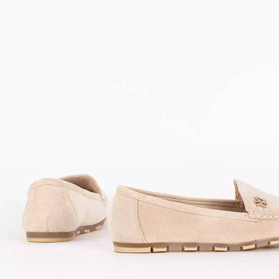 OUTLET Women's beige eco-suede moccasins with Pixila decoration - Footwear