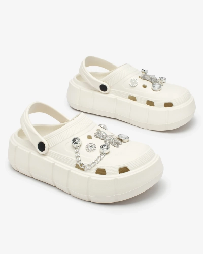 Royalfashion White openwork women's flip-flops with zirconia embellishments Afuccia
