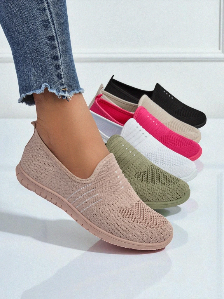 Aelia women's pink fabric shoes, comfortable flat heel moccasins