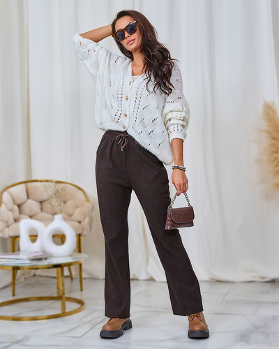 Royalfashion Женские брюки из вельветовой ткани темно-коричневого цвета