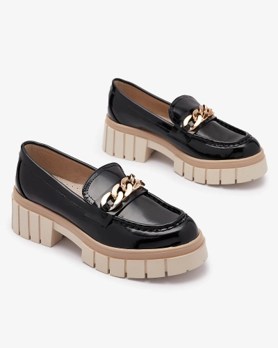 Lacquered women's moccasins in black Aquan- Footwear