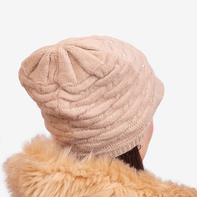 Ladies 'beige warm beanie with pearls - Accessories