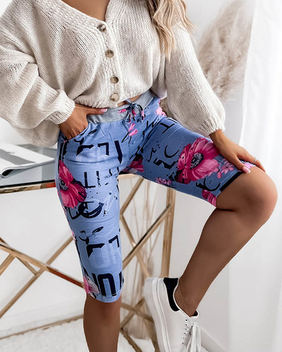 Сине-розовые женские шорты 3/4 с принтом PLUS SIZE - Одежда