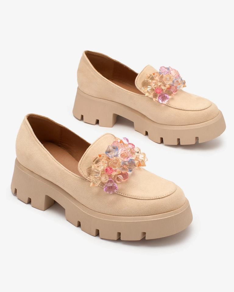 Royalfashion Beežid naiste mokasiinid värviliste kristallidega Crystal Glam