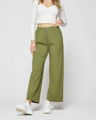 Green women's wide ribbed pants - Clothing