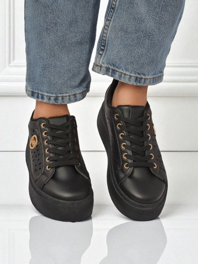 Aurelia Nero - Black Royalfashion platform made of eco-leather, model LH201-8