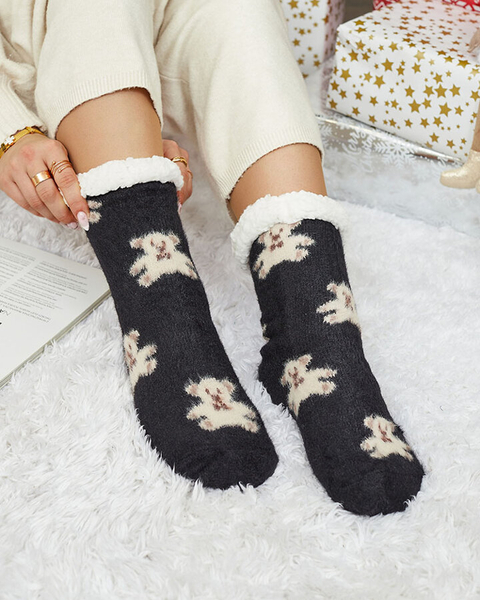 Royalfashion Insulated black women's socks with teddy bears