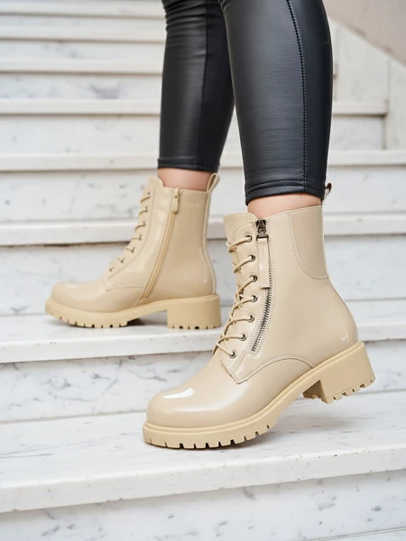 Royalfashion Beige eco leather women's Seddaga bagger boots