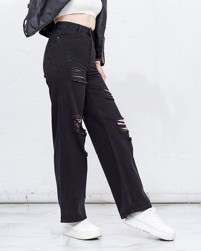 Royalfashion Женские широкие джинсы с потертостями